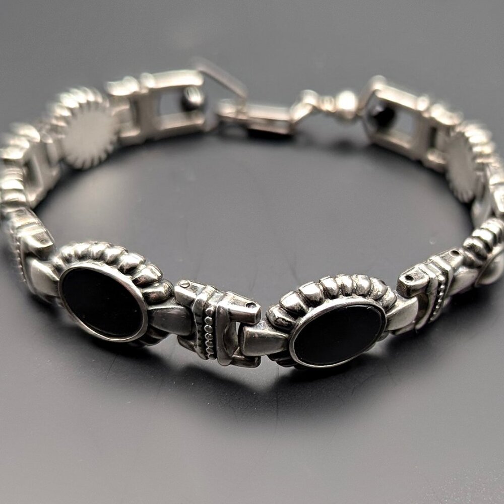 Sterling Black Onyx Bracelet - Chunky Sterling Silver Jewelry